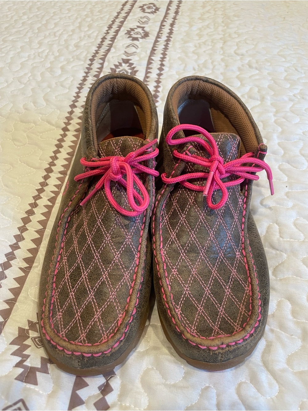 Twisted X Brown Leather Moccasins with Pink Accents - Picture 2 of 4